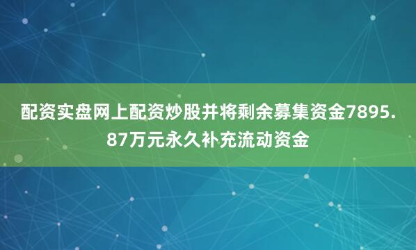 配资实盘网上配资炒股并将剩余募集资金7895.87万元永久补充流动资金